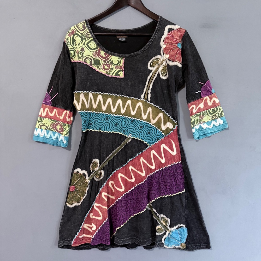 100% Cotton Dress Rising International 3/4 Sleeve Embroidered Patchwork Medium